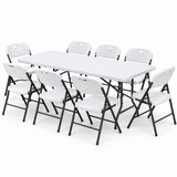 Gardeon 9PCS Outdoor Dining Set 180CM Folding Table and Chairs Patio Furniture White