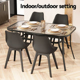 Gardeon 140CM Outdoor Dining Table Steel Frame Tempered Glass Parasol Hole Black