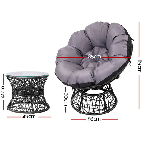 Gardeon Outdoor Lounge Setting Furniture Wicker Papasan Chairs Table Patio Black