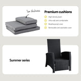 Gardeon Outdoor Recliner Chairs Sun lounge Wicker Lounger Patio Furniture Adjustable Black