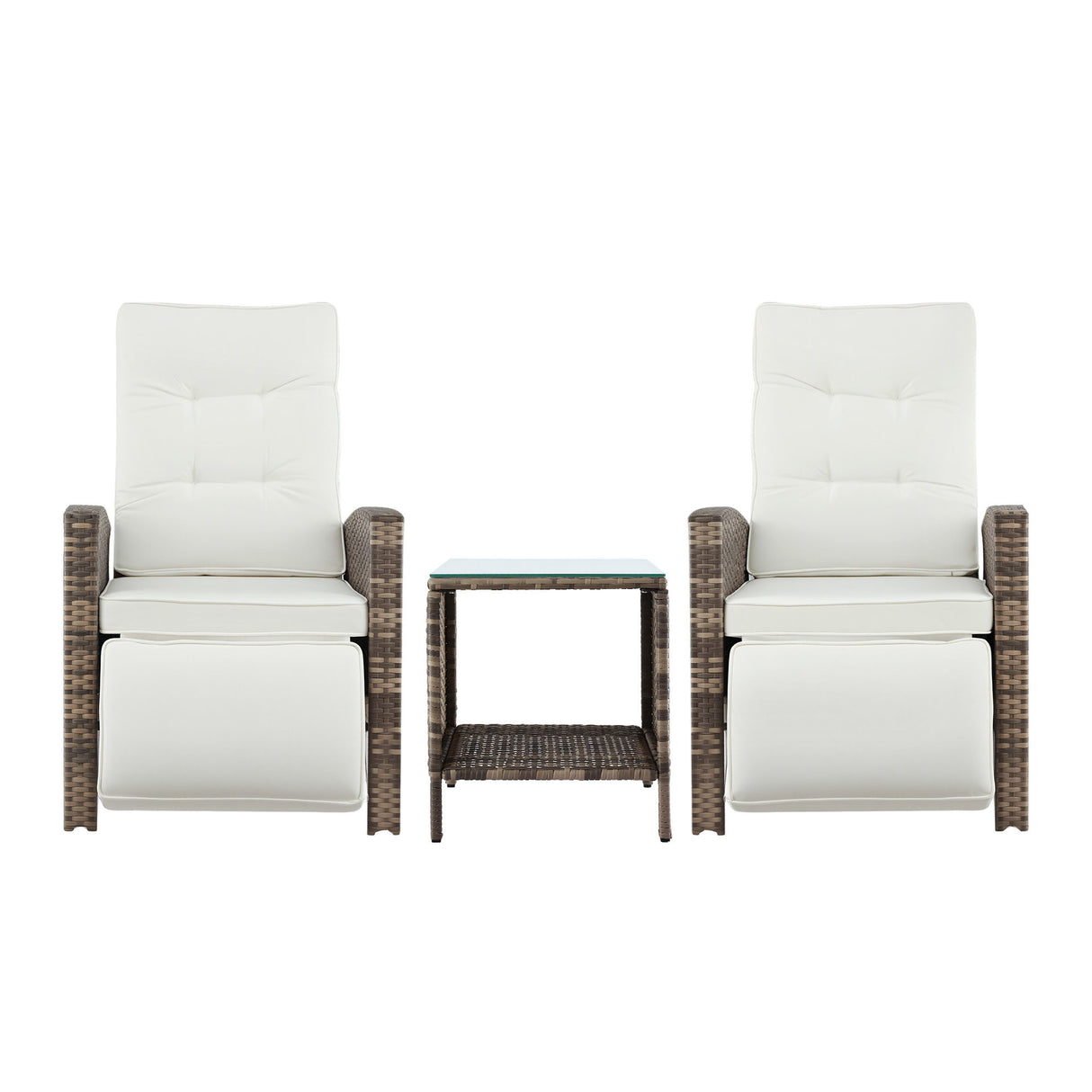 Gardeon 3PC Outdoor Bistro Set Recliner Chairs Table Sun lounge Patio Furniture Wicker Adjustable