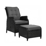 Gardeon Sun lounge Wicker Lounger Outdoor Furniture Patio Adjustable Black