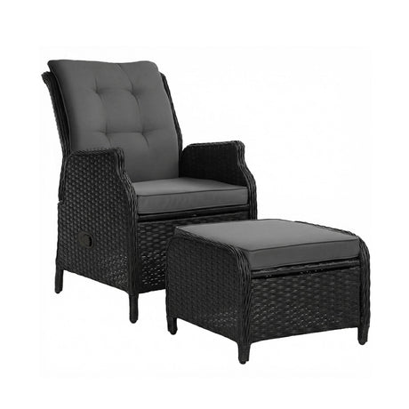 Gardeon Sun lounge Wicker Lounger Outdoor Furniture Patio Adjustable Black