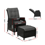 Gardeon Sun lounge Wicker Lounger Outdoor Furniture Patio Adjustable Black