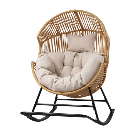 Gardeon Outdoor Egg Rocking Chair Rattan Lounger with Thick Cushion Patio Furniture Natural
