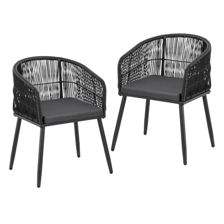 Gardeon 2PC Outdoor Dining Chairs Wicker Chair Patio Furniture Garden Steel Black