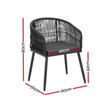 Gardeon 2PC Outdoor Dining Chairs Wicker Chair Patio Furniture Garden Steel Black