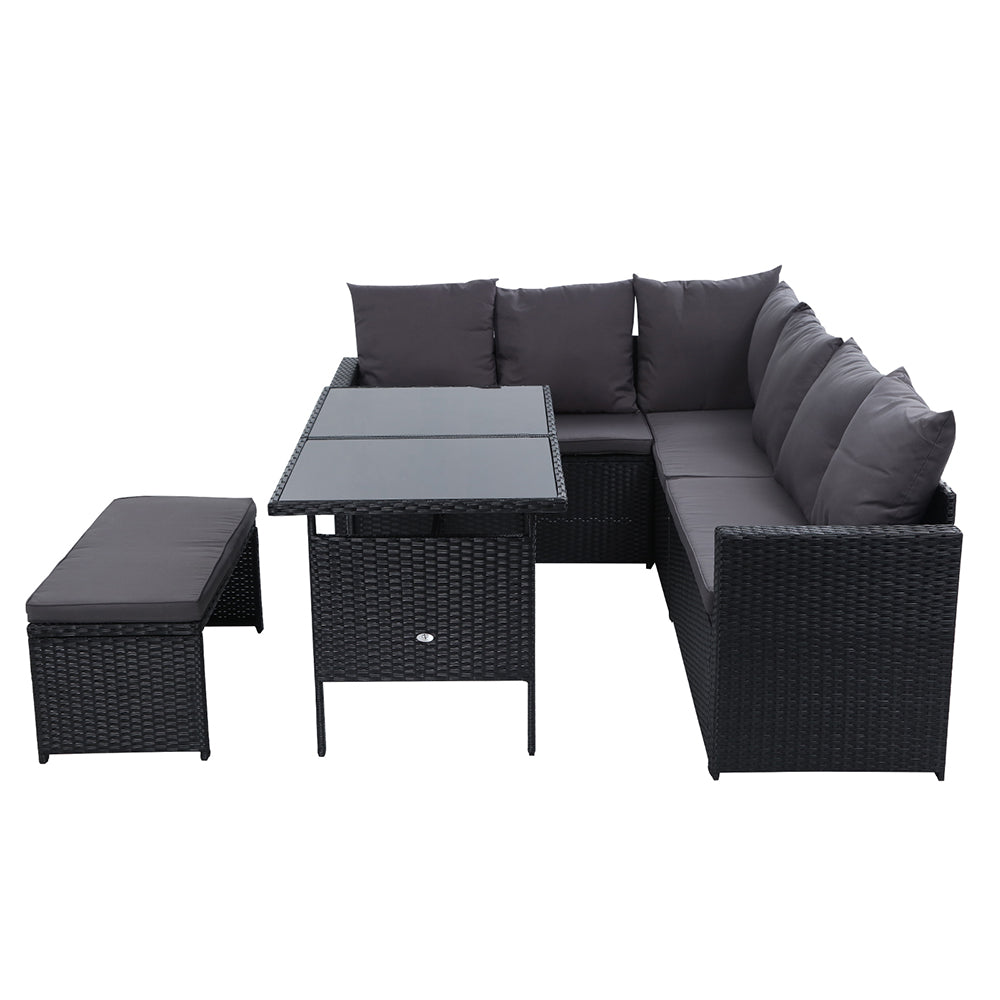 Gardeon Outdoor Dining Set Sofa Lounge Setting Chairs Table Bench Black Cover