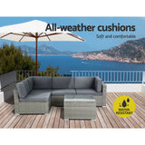 Gardeon 5-Piece Outdoor Sofa Set Wicker Couch Lounge Setting 4 Seater Grey