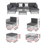 Gardeon 6 Seater Outdoor Sofa Set 7PCS Table Chair Set Garden Rattan Patio Furniture
