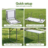 Gardeon 123cm Folding Table Portable Fold-in-Half with Handle Camping Picnic Adjustable Height
