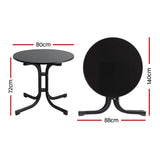Gardeon Outdoor Side Table 80cm Folding Steel Round Bistro Desk Cafe Patio Furniture Black