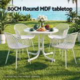 Gardeon Outdoor Side Table 80cm Folding Steel Round Bistro Desk Cafe Patio Furniture White