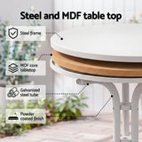 Gardeon Outdoor Side Table 80cm Folding Steel Round Bistro Desk Cafe Patio Furniture White