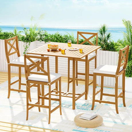 Wood outdoor bar set with 4 chairs