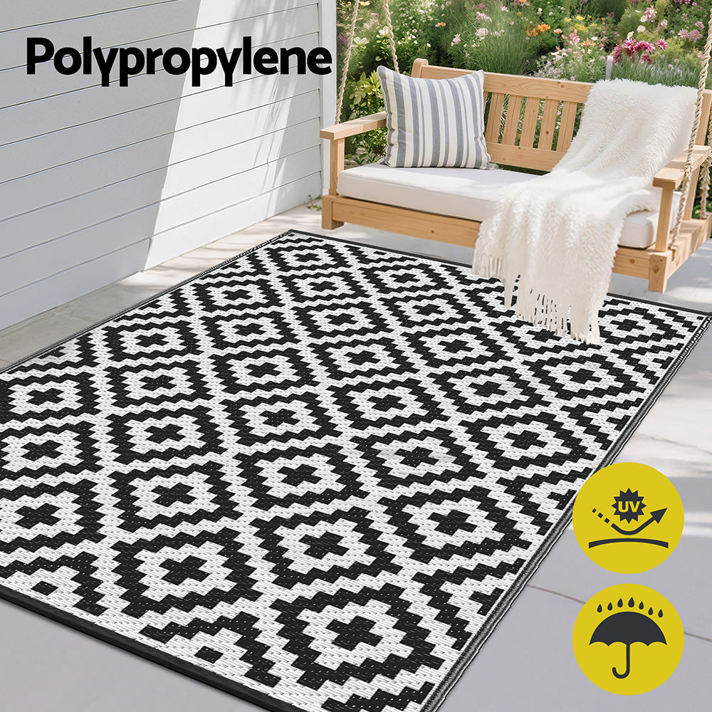 Gardeon Outdoor Rugs 120x180cm Large Carpet Reversible Area Mat PP Dual-Sided Patio Rug Cross