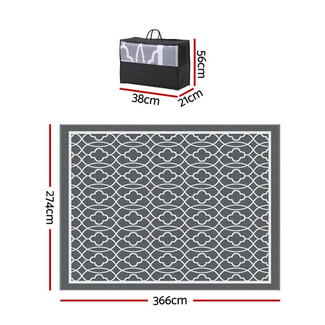 Gardeon Outdoor Rugs 274x366cm Large Carpet Reversible Area Mat PP Dual-Sided Patio Rug