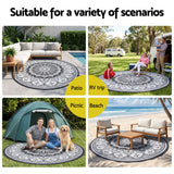 Gardeon 180CM Outdoor Rug Reversible Carpet PP Area Mat Patio Rugs Round Grey