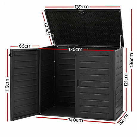 Gardeon Outdoor Storage Box 1170L Container Lockable Cabinet Tool Organizer Shed Black