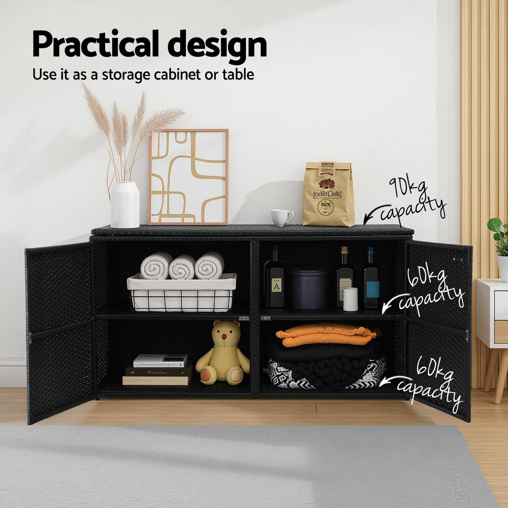 Gardeon Outdoor Storage Cabinet Box Deck Wicker Shelf Chest Garden Shed Tools Black