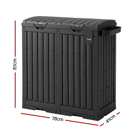 Gardeon Outdoor Trash Cans Dual Compartment Trash Can 220L Black