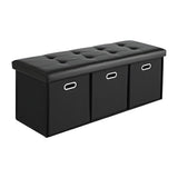 Artiss Storage Ottoman with 3 Cube Drawers Foot Stool Rest Foldable Black