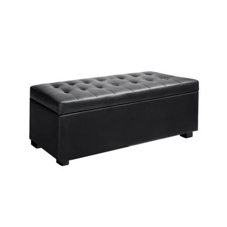 Storage Ottoman Blanket Box Leather Black