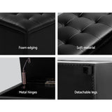 Storage Ottoman Blanket Box Leather Black