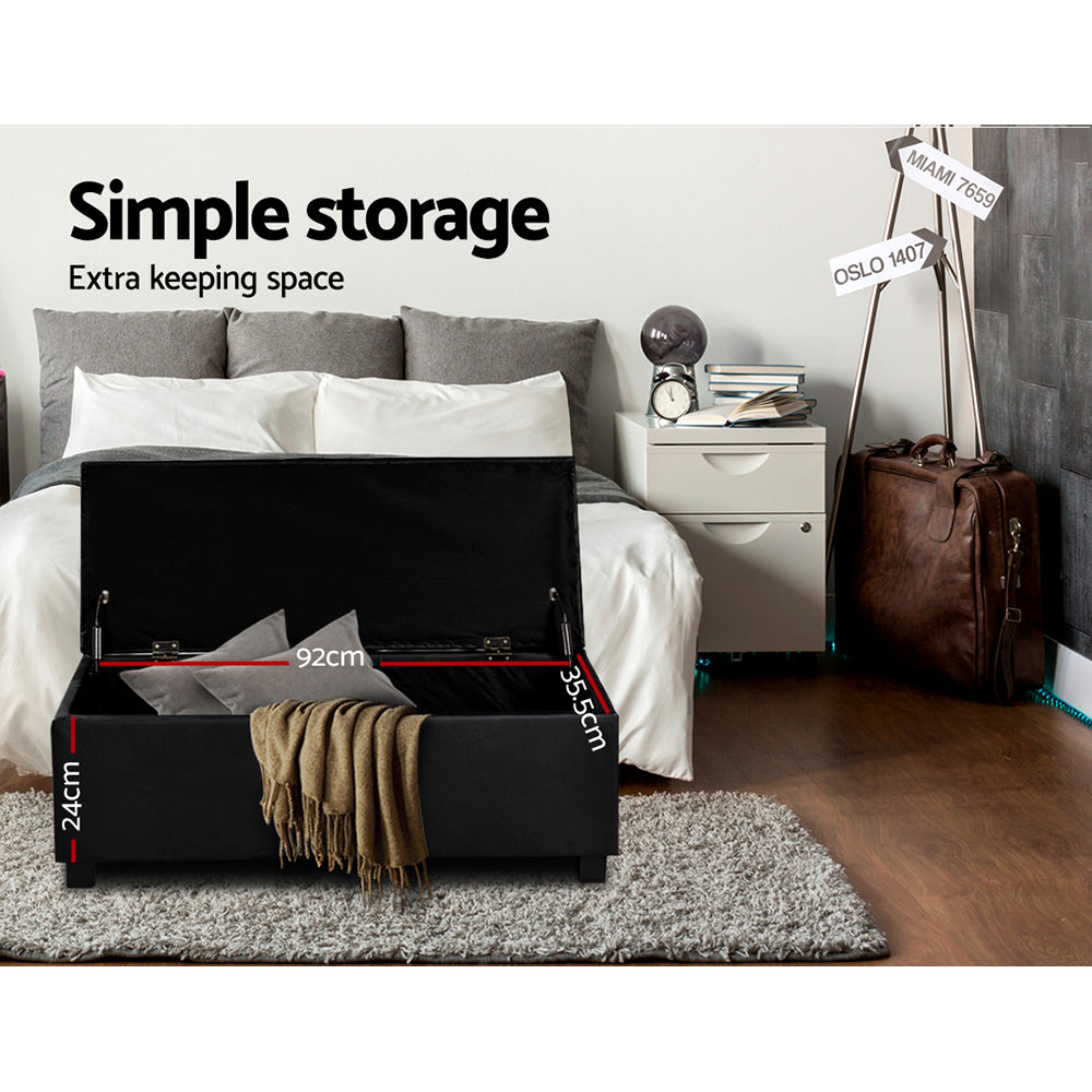 Storage Ottoman Blanket Box Leather Black