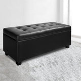 Storage Ottoman Blanket Box Leather Black