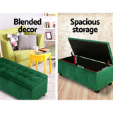Artiss Storage Ottoman Blanket Box 97cm Velvet Green