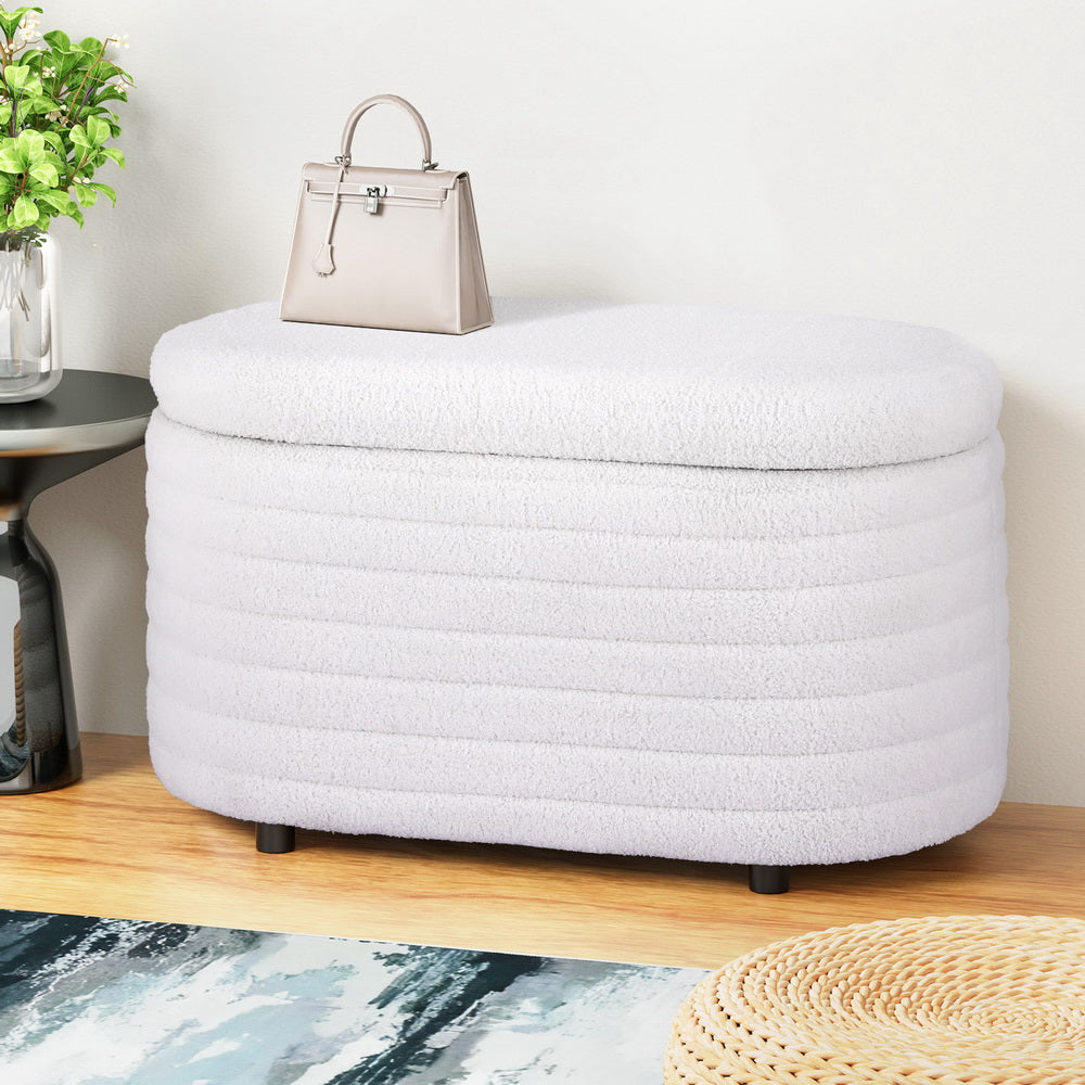 Artiss Storage Ottoman Blanket Box 87cm Boucle Fabric Oval