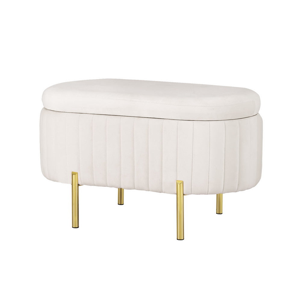 Storage Ottoman Blanket Box 87cm Velvet Oval White