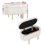 Storage Ottoman Blanket Box 87cm Velvet Oval White