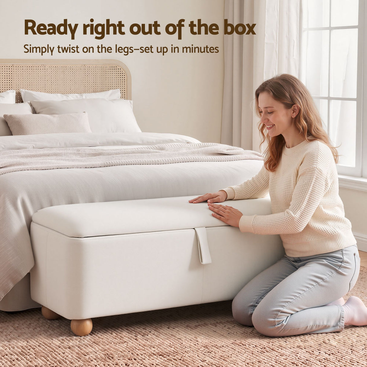 Artiss Storage Ottoman Hidden Bench Velvet Blanket Box Beige 97cm