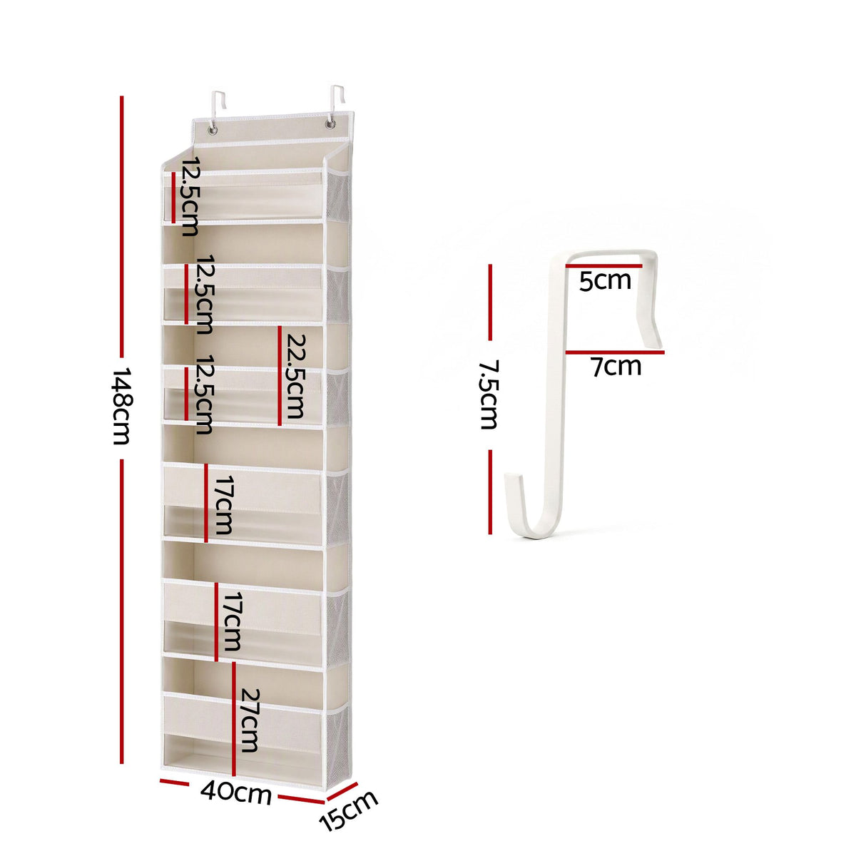 Artiss Over Door Storage Hanger Pantry 6-Tier 12 Pockets Fabric Organiser Beige
