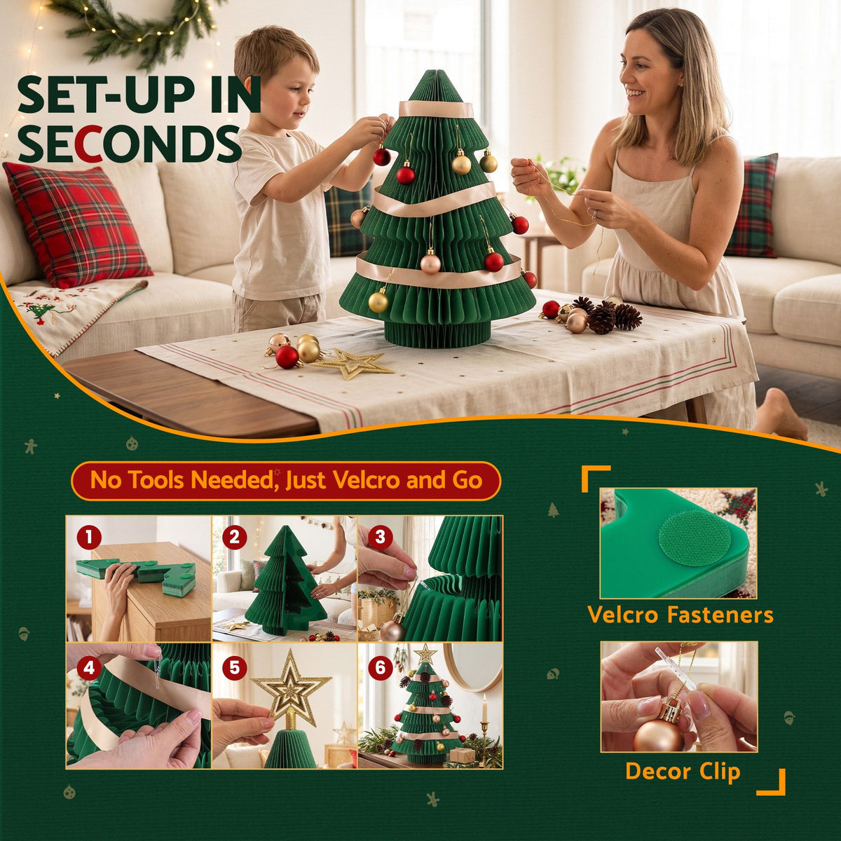 Jingle Jollys 2X Folding Christmas Tree 47CM Xmas Table Decorations Red&Green