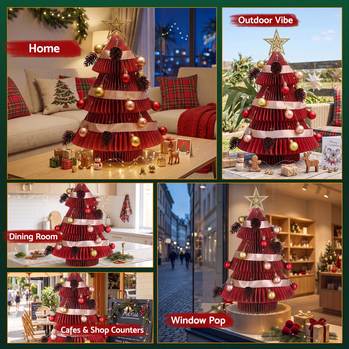 Jingle Jollys 2X Folding Christmas Tree 47CM Xmas Table Decorations Red&Green