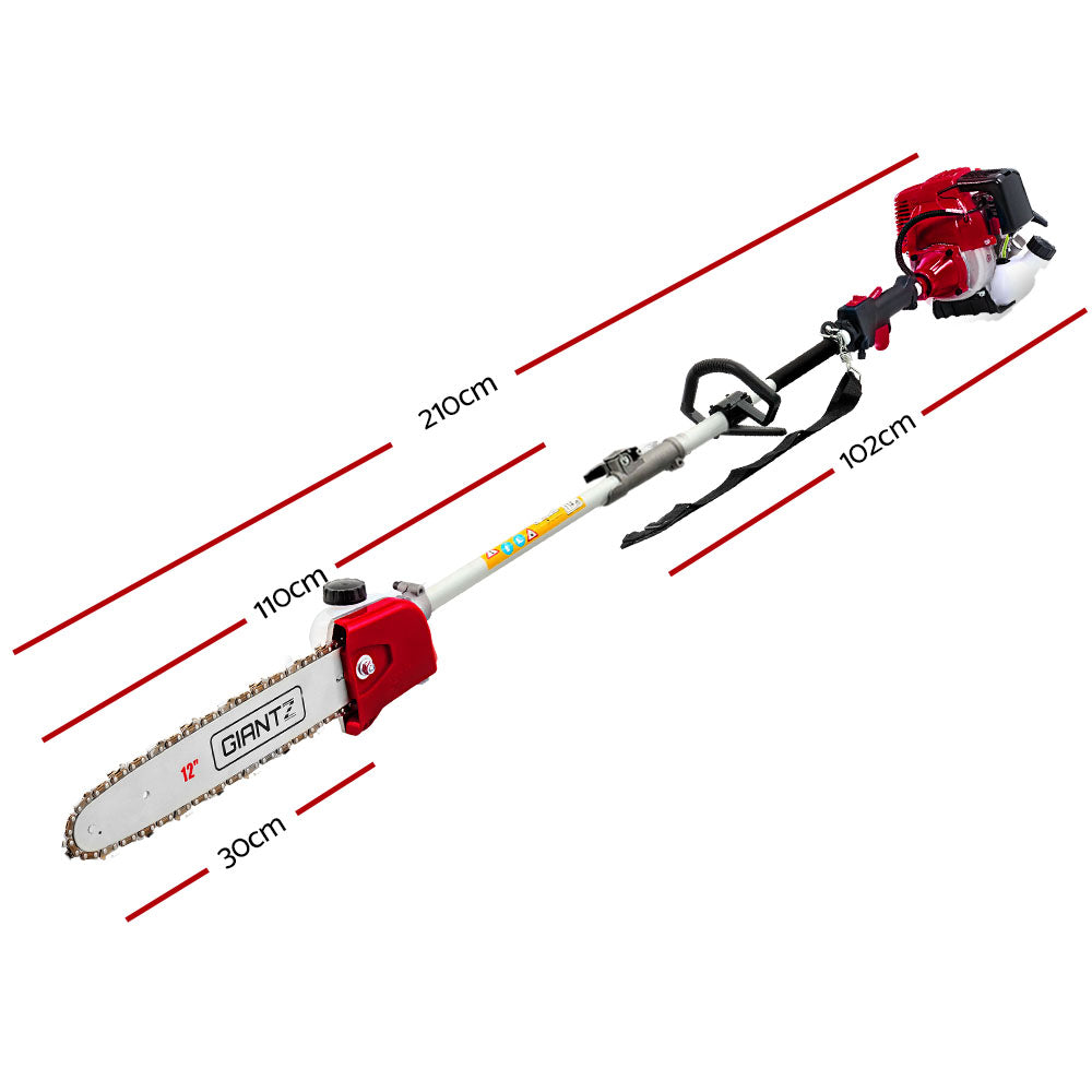 Giantz 4 Stroke Pole Chainsaw Petrol Hedge Trimmer Tree Pruner 12'' 7 In 1