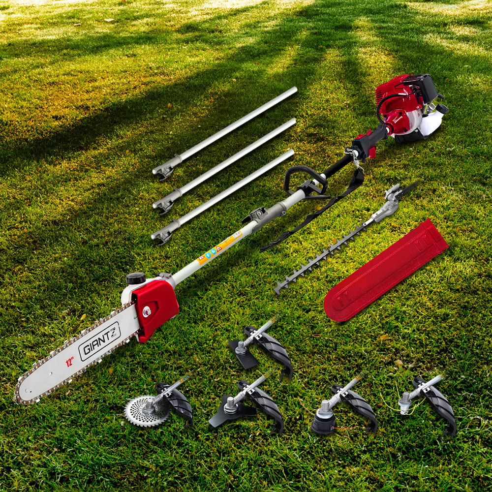 Giantz 4 Stroke Pole Chainsaw Petrol Hedge Trimmer Tree Pruner 12'' 7 In 1