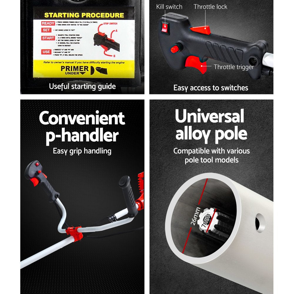 Giantz 2 Stroke Pole Chainsaw Petrol Hedge Trimmer Tree Pruner 7 In 1