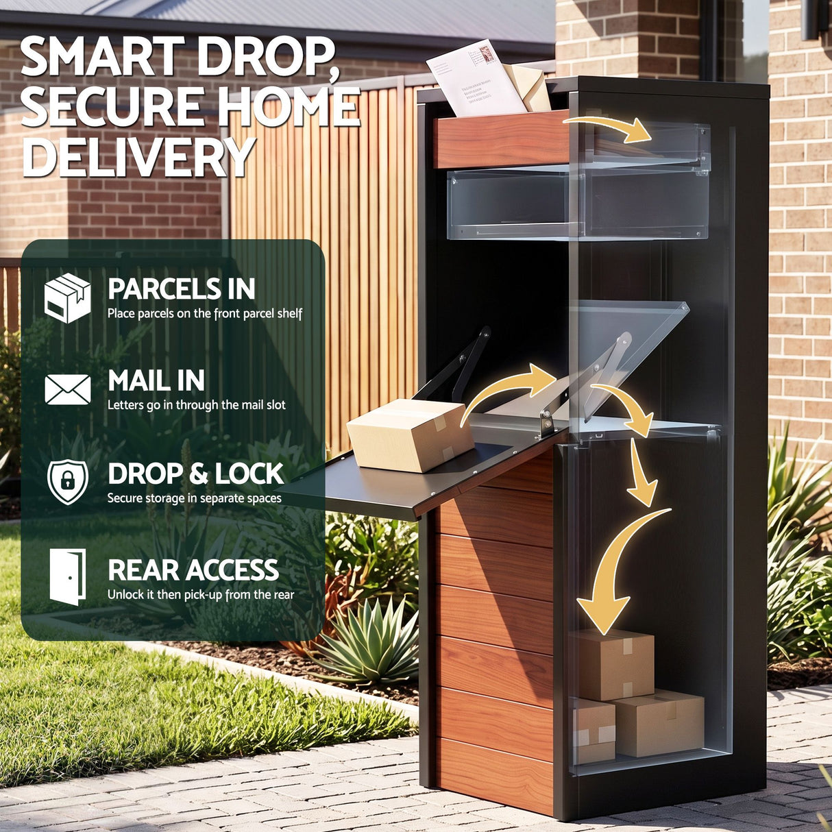 Gardeon Parcel Letterbox Drop Box Package Slot MailBox Walnut