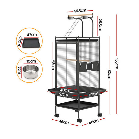 i.Pet Bird Cage Large Cages 155cm Parrot Aviary Stand-Alone Budgie Wheels Castor