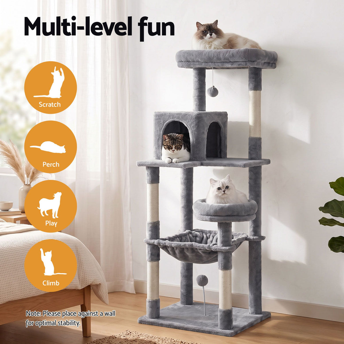 i.Pet Cat Tree 143cm Tower Scratching Post Trees Scratcher Condo House Grey