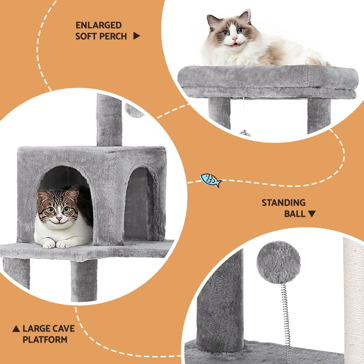 i.Pet Cat Tree 143cm Tower Scratching Post Trees Scratcher Condo House Grey