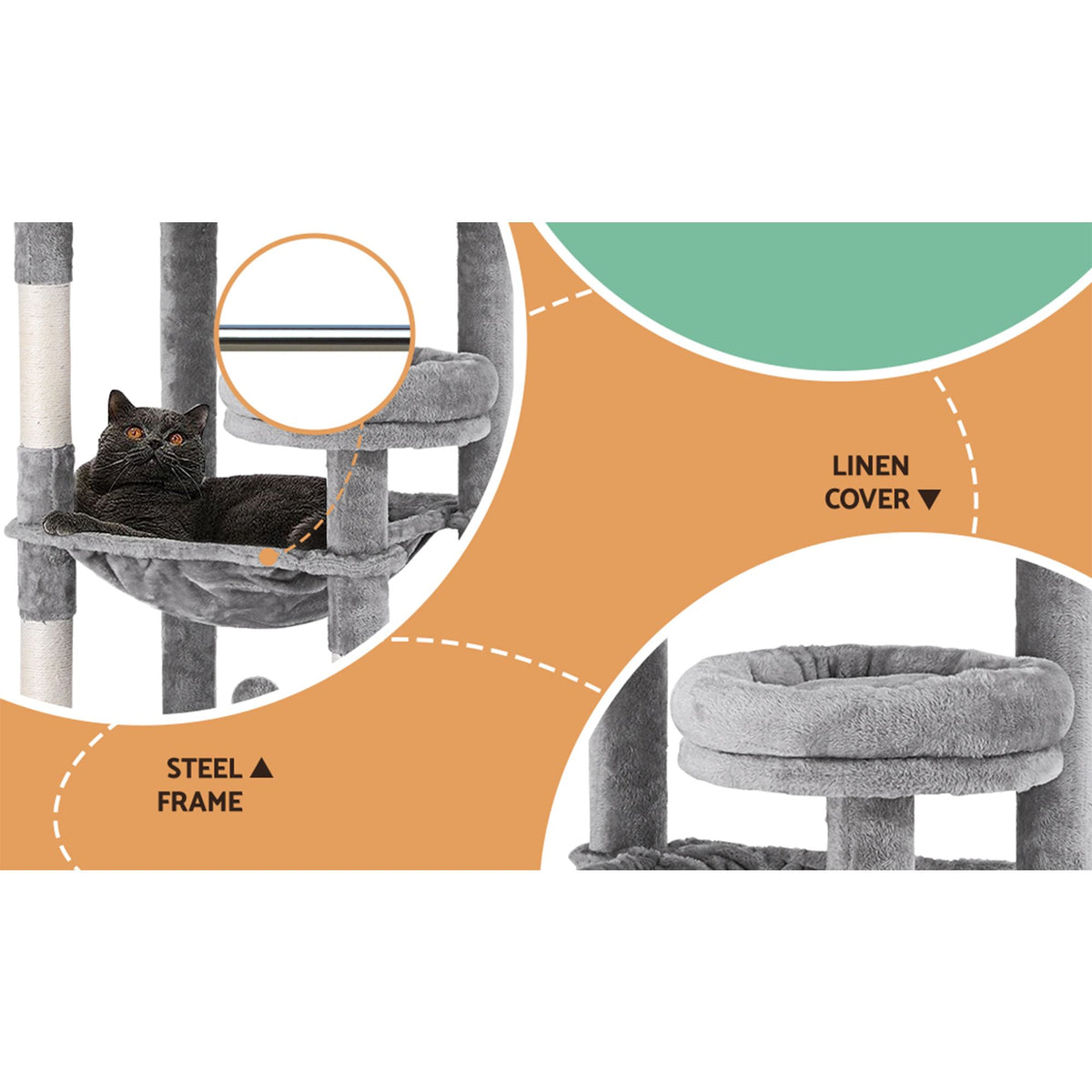 i.Pet Cat Tree 143cm Tower Scratching Post Trees Scratcher Condo House Grey