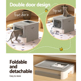 i.Pet Cat Litter Box Large Tray Kitty Toilet Enclosed Hooded Foldable Scoop Grey