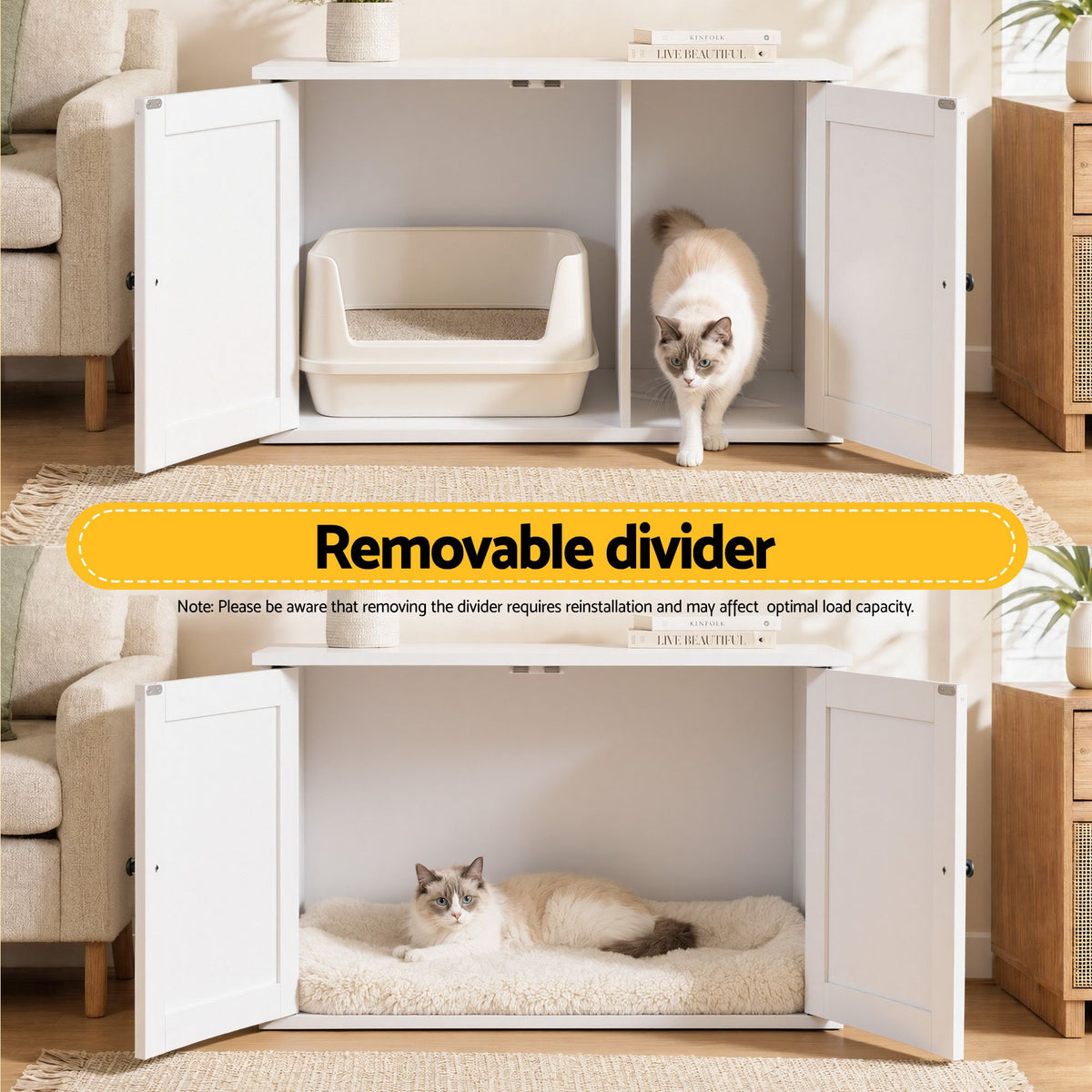 i.Pet 80x53cm Cat Litter Box Enclosure Hidden Litter Tray Cabinet Furniture White