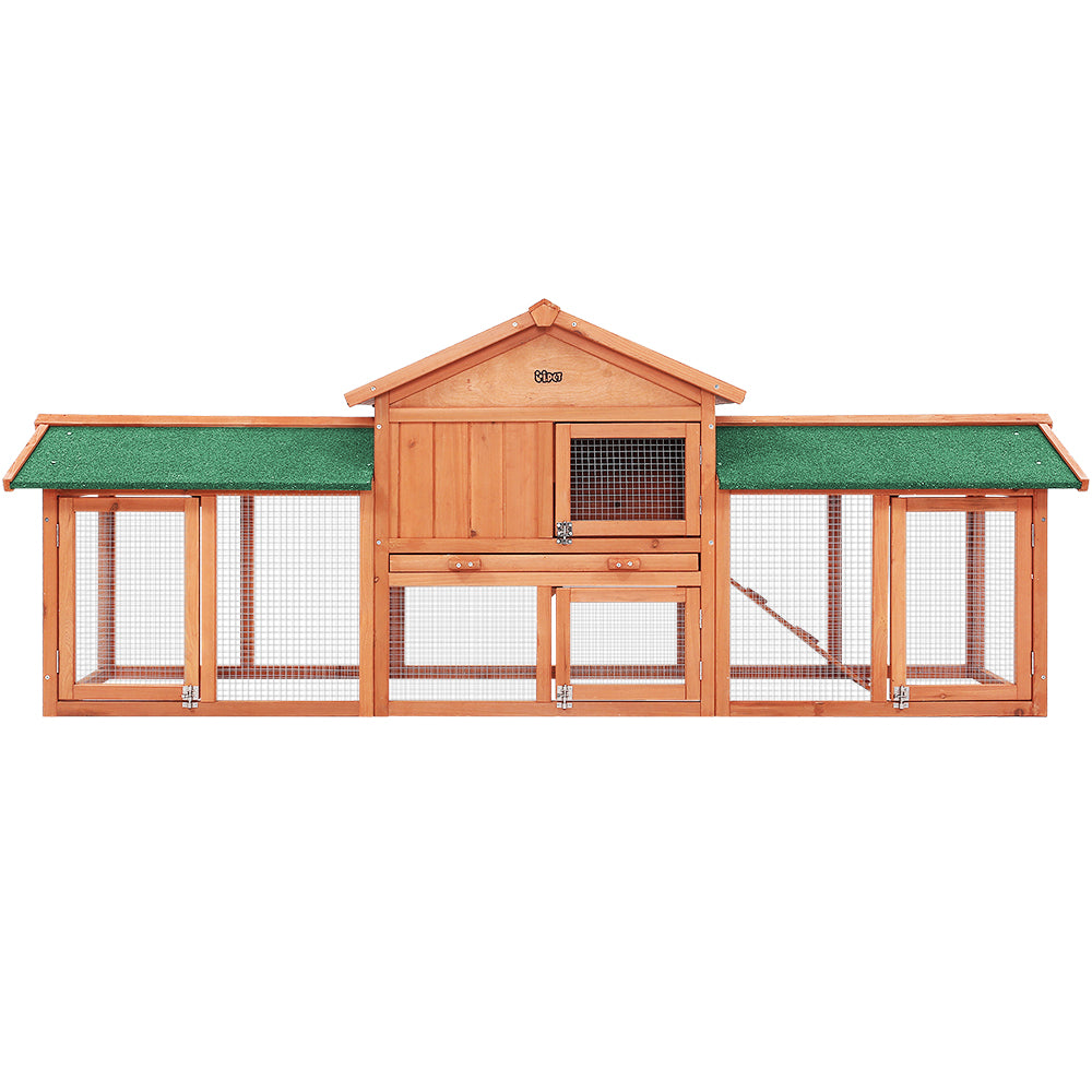 i.Pet Chicken Coop Rabbit Hutch 220cm x 44cm x 84cm Large Run Wooden Outdoor Bunny Cage House