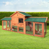 i.Pet Chicken Coop Rabbit Hutch 220cm x 44cm x 84cm Large Run Wooden Outdoor Bunny Cage House